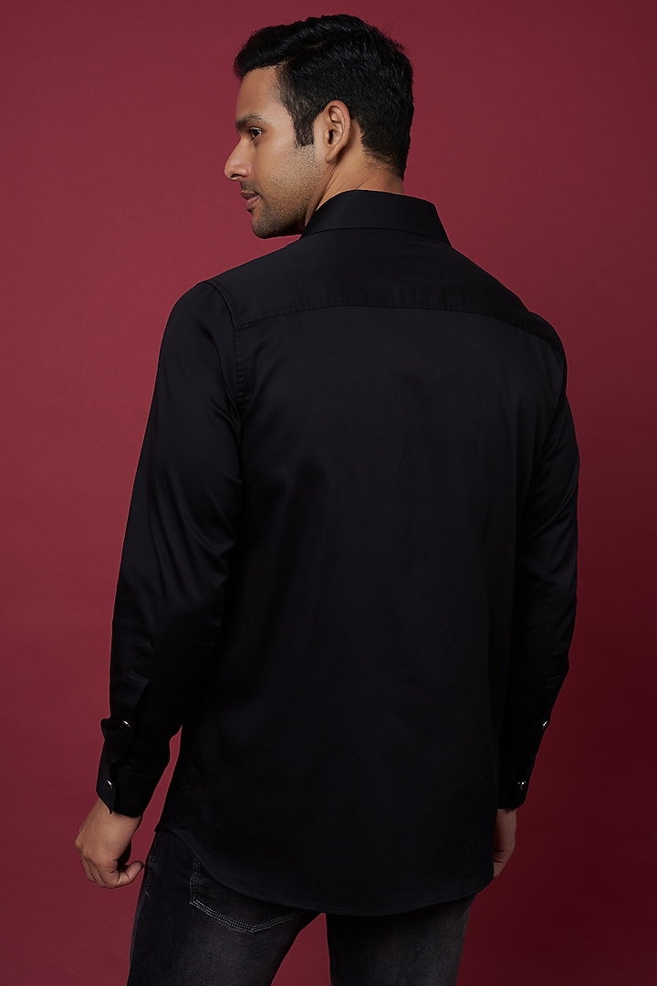 Black Cotton Blend Party Wear Shirt by ECHKE Men at Pernia's Pop Up Shop