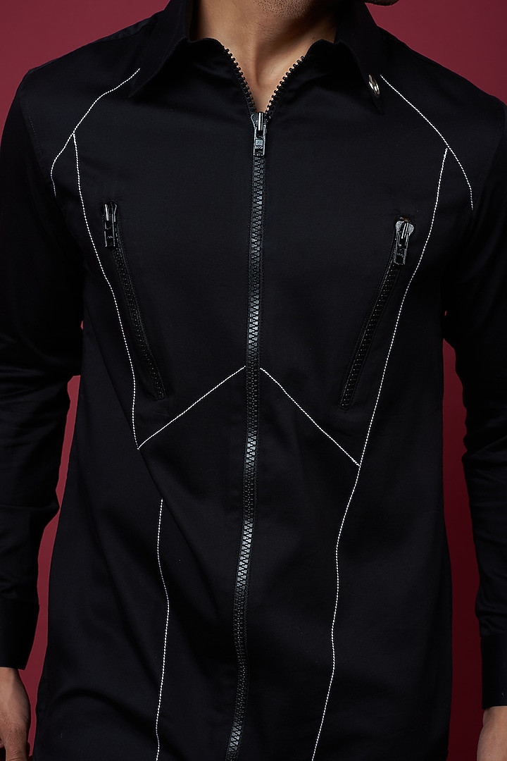 Black Cotton Blend Party Wear Shirt by ECHKE Men at Pernia's Pop Up Shop