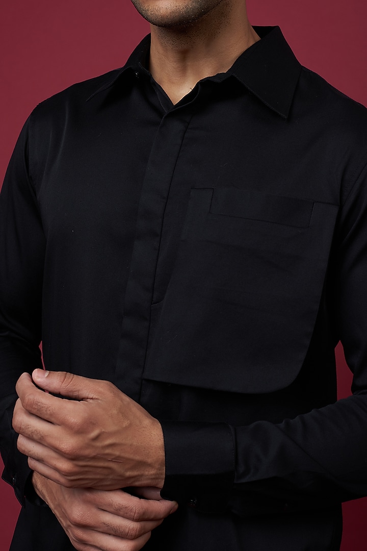 Black Cotton Blend Party Wear Shirt by ECHKE Men at Pernia's Pop Up Shop