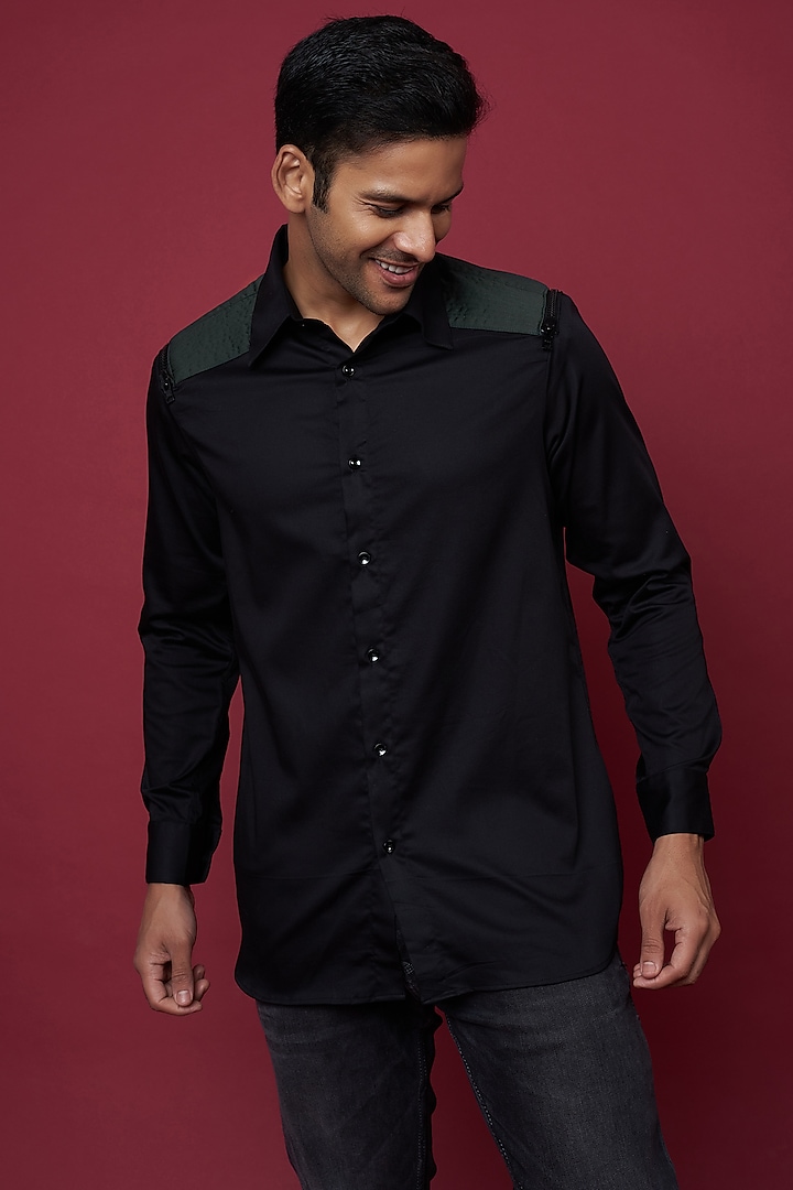Black Cotton Blend Shirt by ECHKE Men