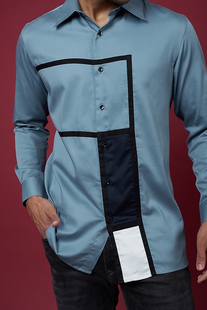 Light Blue Cotton Blend Party Wear Shirt by ECHKE Men at Pernia's Pop Up Shop