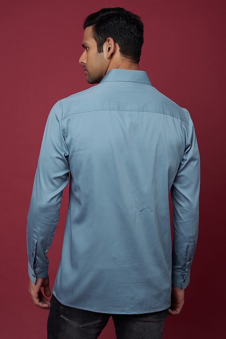 Light Blue Cotton Blend Party Wear Shirt by ECHKE Men at Pernia's Pop Up Shop