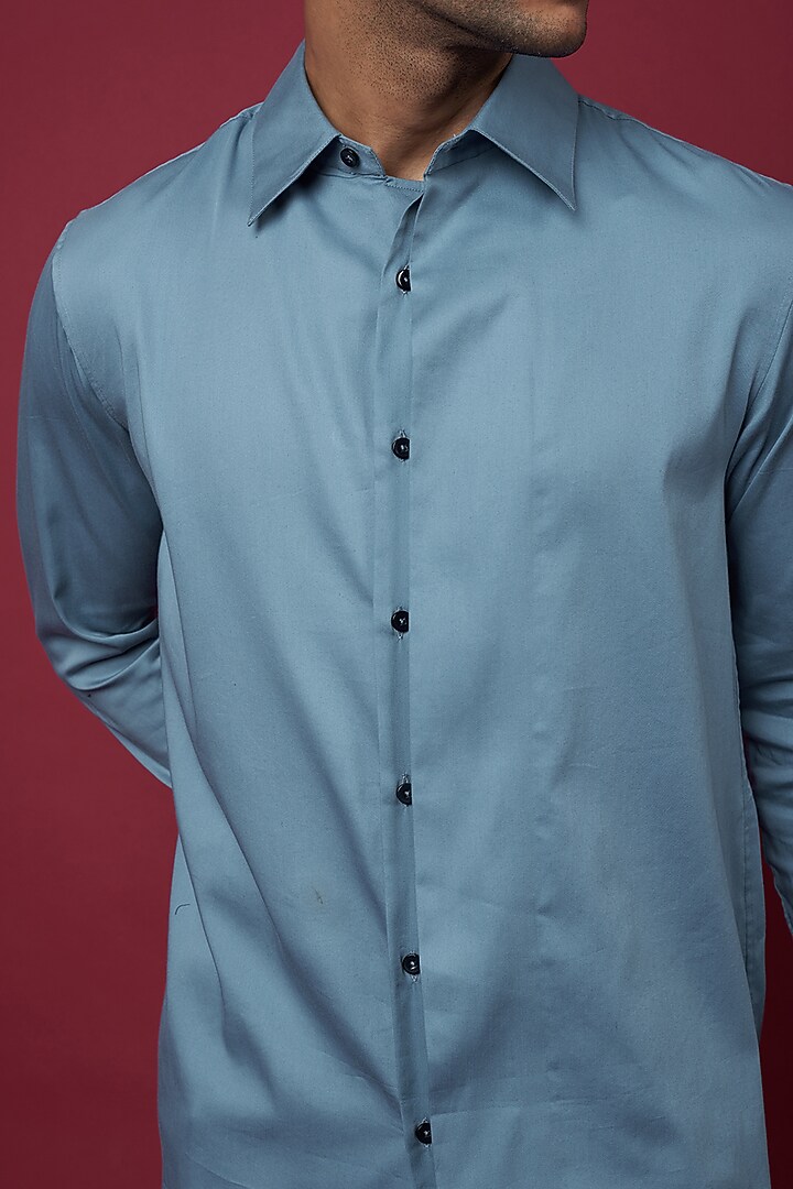 Light Blue Cotton Blend Party Wear Shirt by ECHKE Men at Pernia's Pop Up Shop