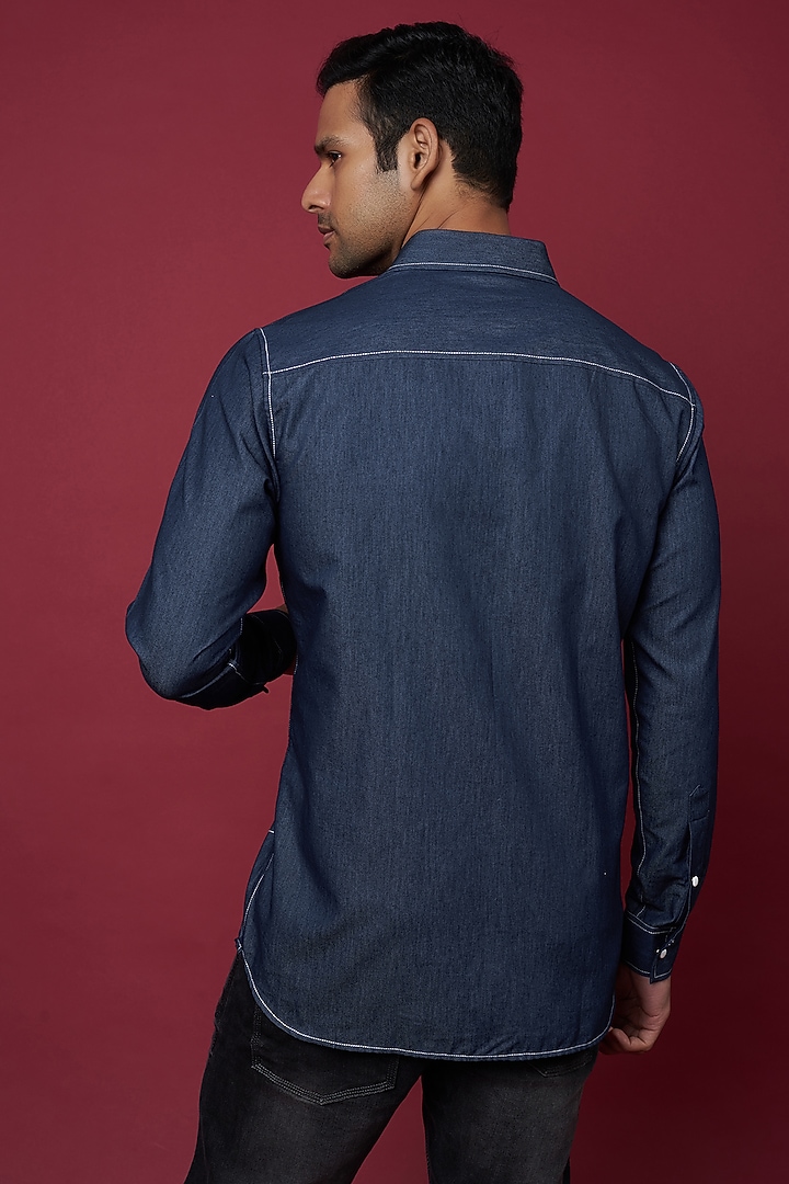 Blue Cotton Denim Party Wear Shirt by ECHKE Men at Pernia's Pop Up Shop