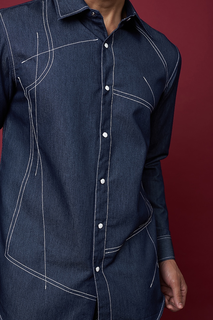Blue Cotton Denim Party Wear Shirt by ECHKE Men at Pernia's Pop Up Shop