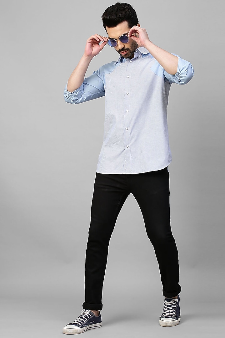 Blue Cotton Blend Party Wear Shirt by ECHKE Men at Pernia's Pop Up Shop