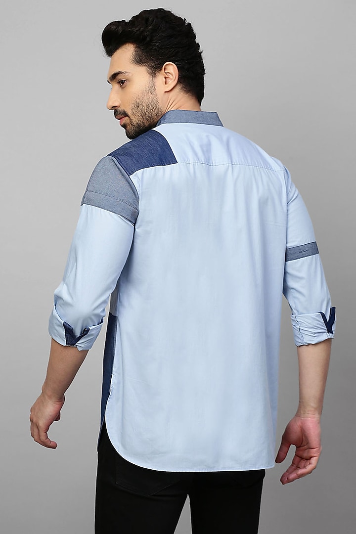 Blue Cotton Blend Shirt With Denim Patchwork Design by ECHKE Men at  Pernia\'s Pop Up Shop 2024