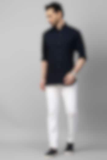 Blue Cotton Blend Party Wear Shirt by ECHKE Men at Pernia's Pop Up Shop