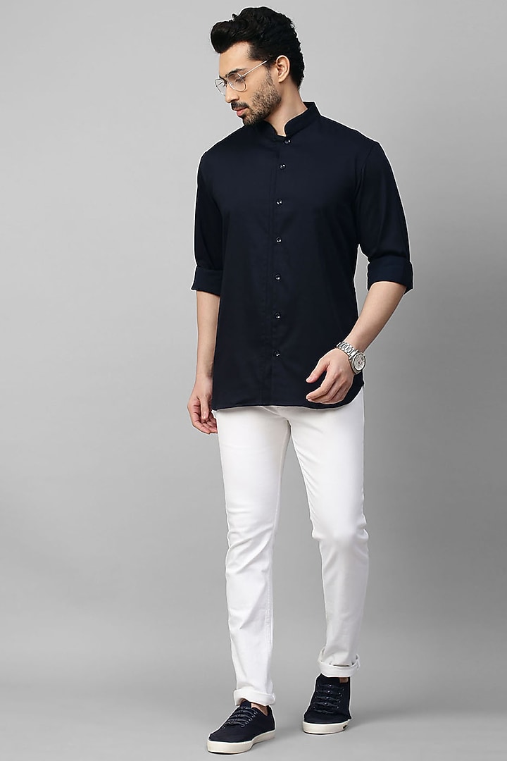 Blue Cotton Blend Party Wear Shirt by ECHKE Men at Pernia's Pop Up Shop