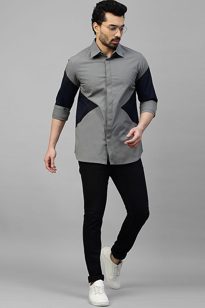 Grey Cotton Blend Party Wear Shirt by ECHKE Men at Pernia's Pop Up Shop