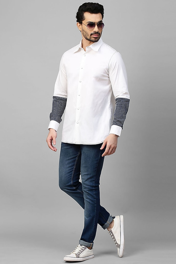 White Cotton Shirt With Patch by ECHKE Men