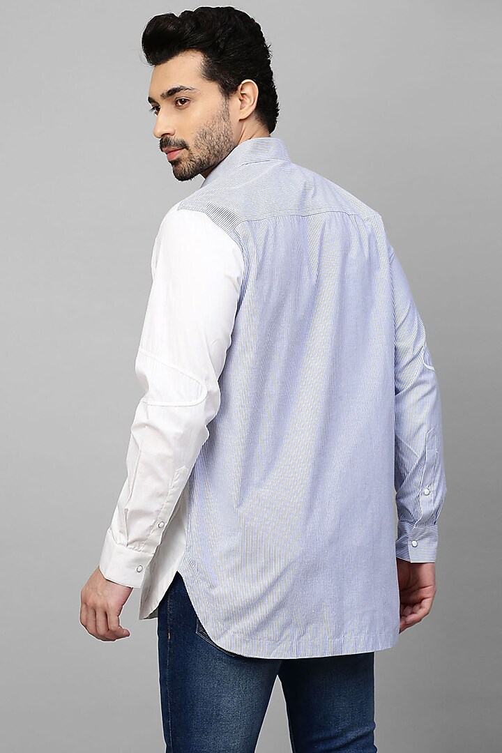 White Cotton Blend Party Wear Shirt With Stripes by ECHKE Men at Pernia's Pop Up Shop