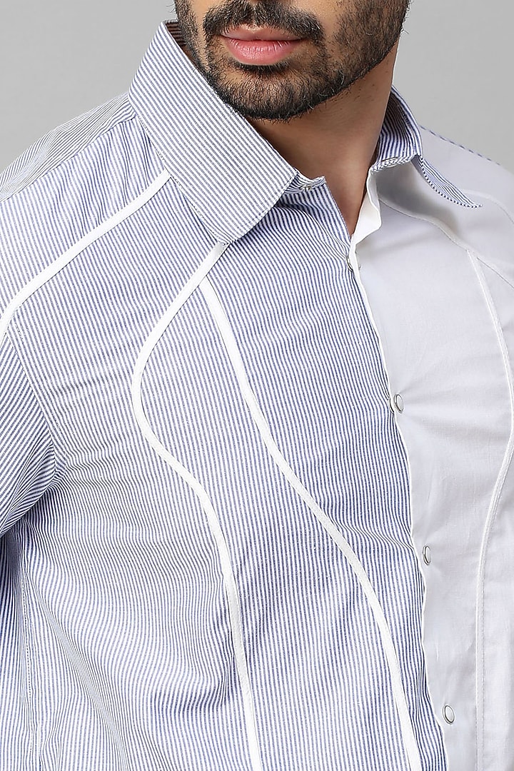 White Cotton Blend Party Wear Shirt With Stripes by ECHKE Men at Pernia's Pop Up Shop