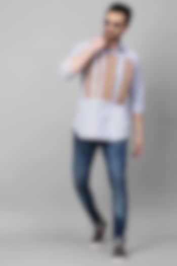 Blue Cotton Blend Party Wear Shirt With Khaki Patch by ECHKE Men at Pernia's Pop Up Shop