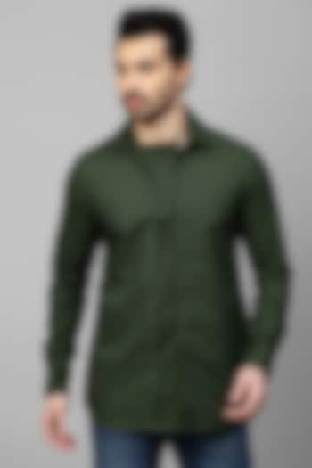 Military Green Cotton Blend Shirt by ECHKE Men