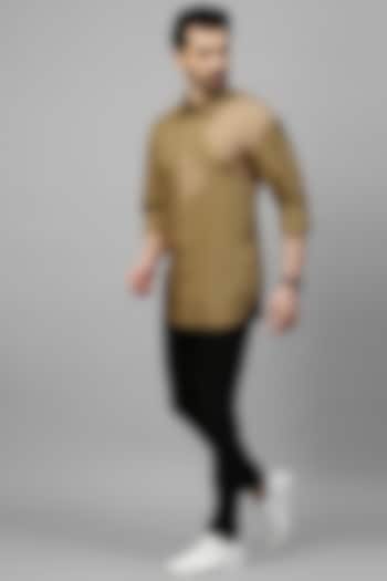 Dark Khaki Cotton Blend Party Wear Shirt by ECHKE Men at Pernia's Pop Up Shop