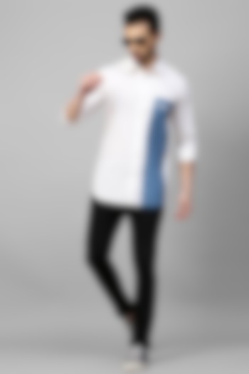 White Cotton Blend Party Wear Shirt by ECHKE Men at Pernia's Pop Up Shop