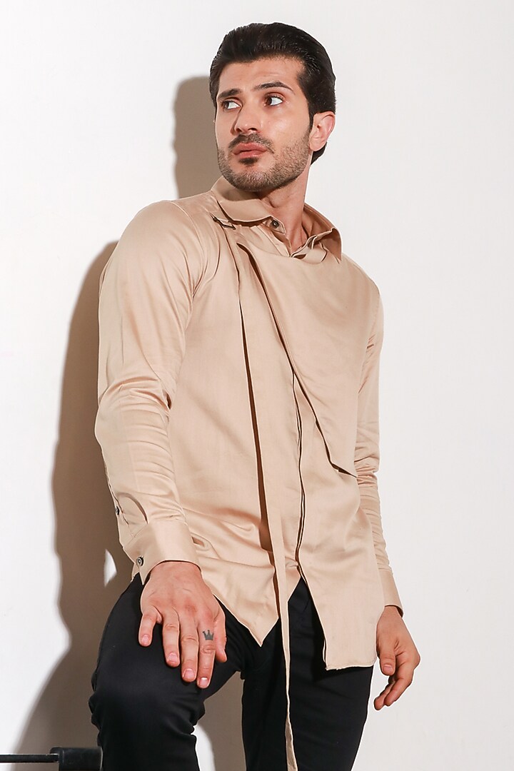 Beige Lycra Party Wear Shirt by ECHKE Men at Pernia's Pop Up Shop