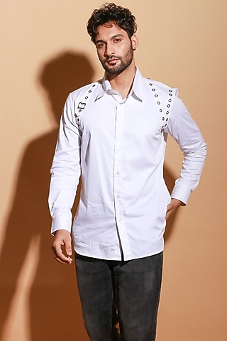 White Lycra Shirt by ECHKE Men