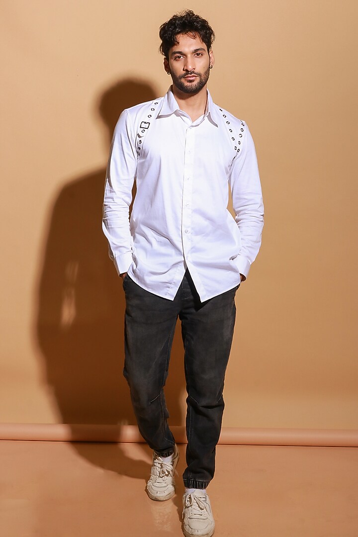 White Lycra Party Wear Shirt by ECHKE Men at Pernia's Pop Up Shop