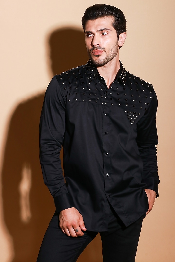 Black Lycra Shirt by ECHKE Men at Pernia's Pop Up Shop