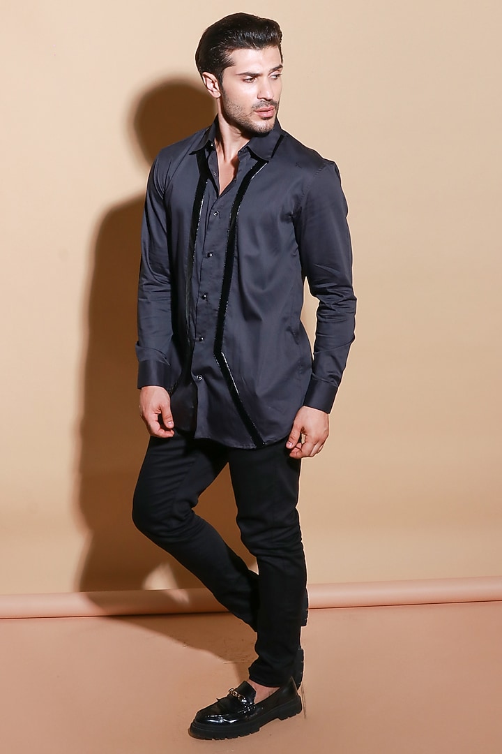 Black Lycra Party Wear Shirt by ECHKE Men at Pernia's Pop Up Shop