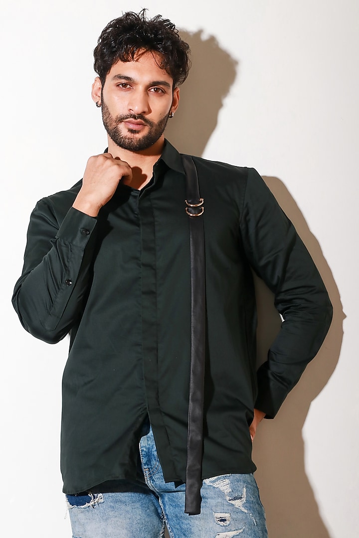 Green Lycra Shirt by ECHKE Men at Pernia's Pop Up Shop