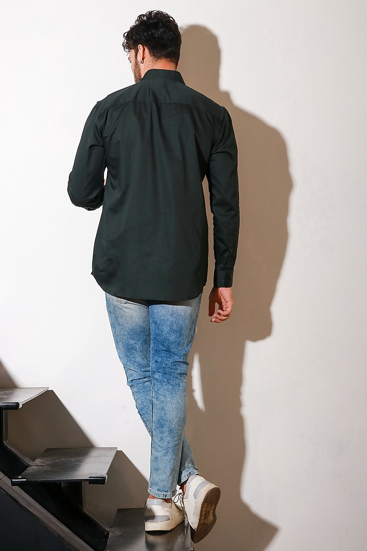 Green Lycra Party Wear Shirt by ECHKE Men at Pernia's Pop Up Shop