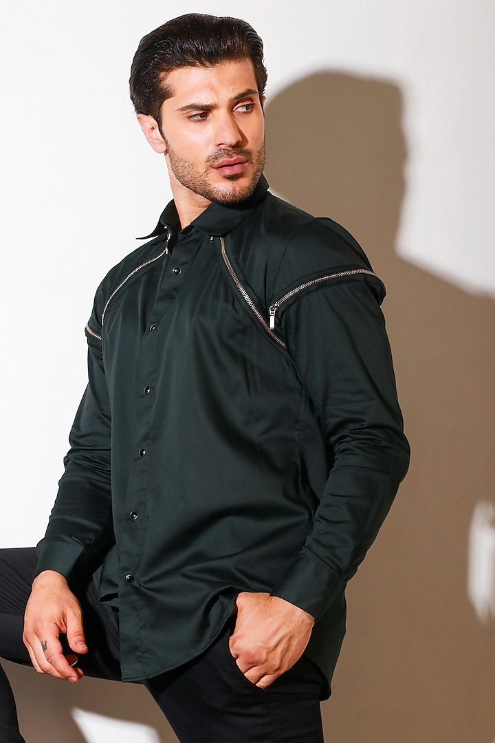 Green Lycra Shirt by ECHKE Men at Pernia's Pop Up Shop