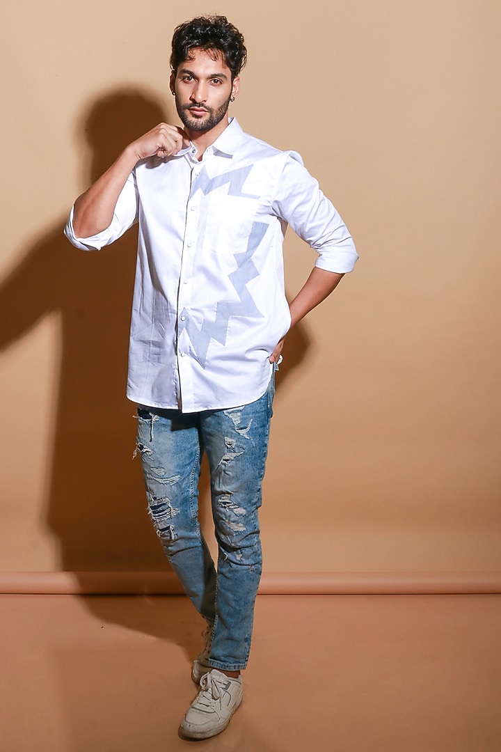 White Lycra Party Wear Shirt by ECHKE Men at Pernia's Pop Up Shop