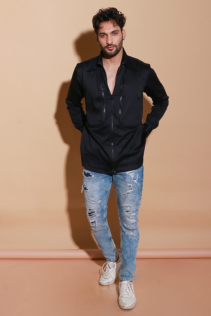 Black Lycra Party Wear Shirt by ECHKE Men at Pernia's Pop Up Shop