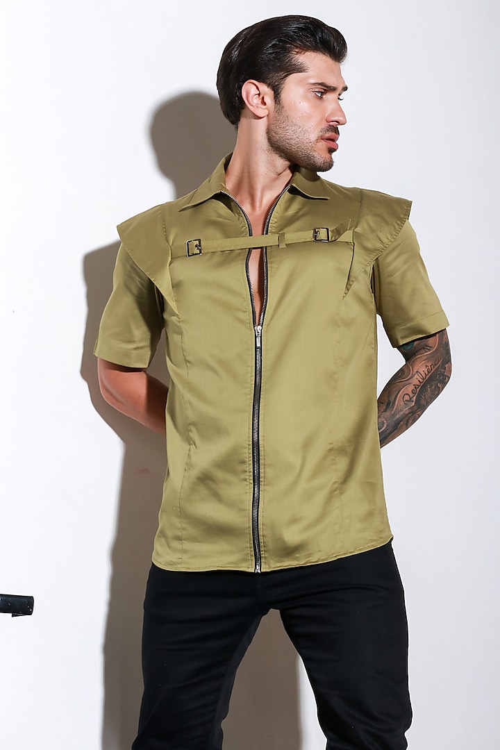 Moss Green Lycra Shirt by ECHKE Men