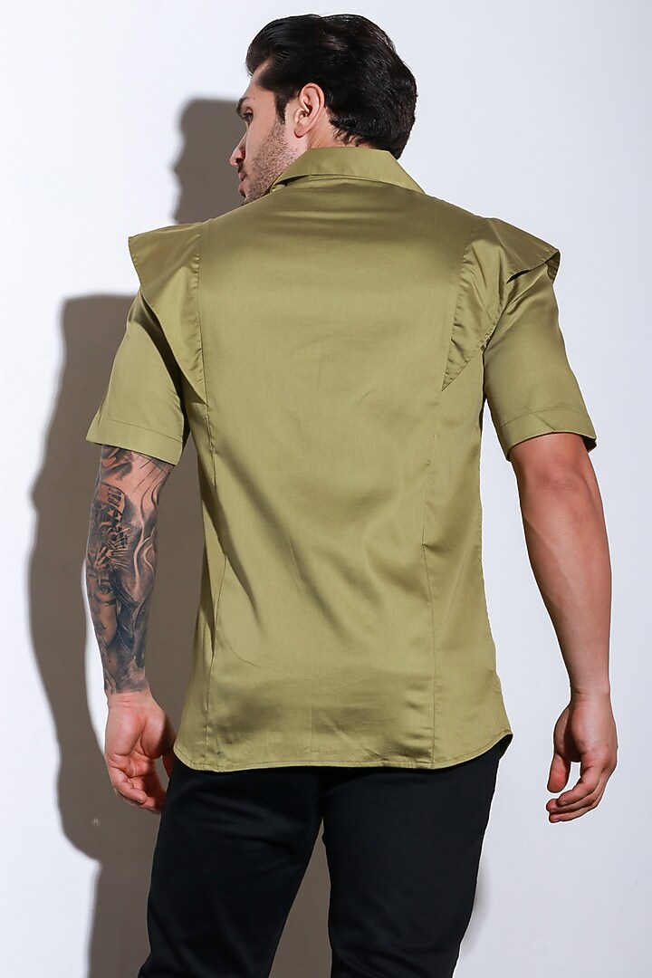 Moss Green Lycra Party Wear Shirt by ECHKE Men at Pernia's Pop Up Shop