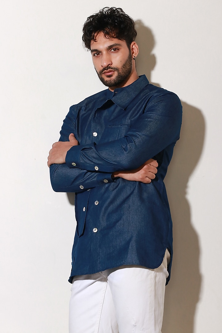 Blue Denim Shirt by ECHKE Men at Pernia's Pop Up Shop