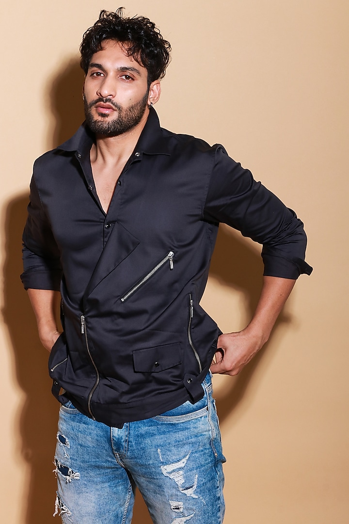 Dark Grey Lycra Shirt by ECHKE Men