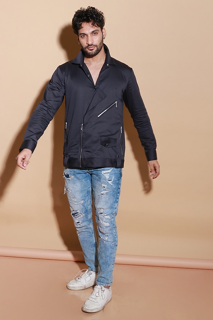 Dark Grey Lycra Party Wear Shirt by ECHKE Men at Pernia's Pop Up Shop