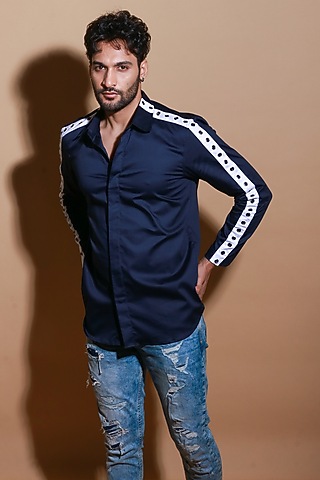 Blue Lycra Shirt by ECHKE Men