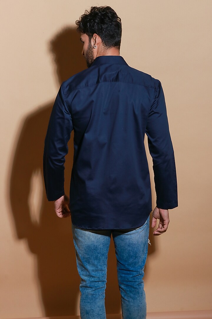 Blue Lycra Party Wear Shirt by ECHKE Men at Pernia's Pop Up Shop