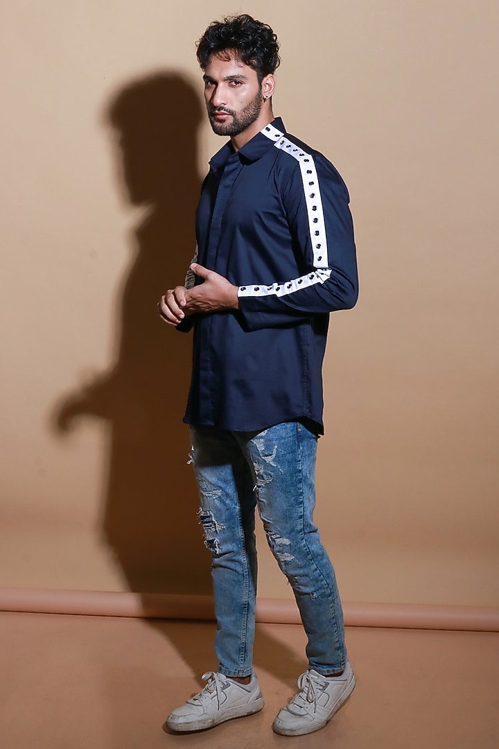 Blue Lycra Party Wear Shirt by ECHKE Men at Pernia's Pop Up Shop