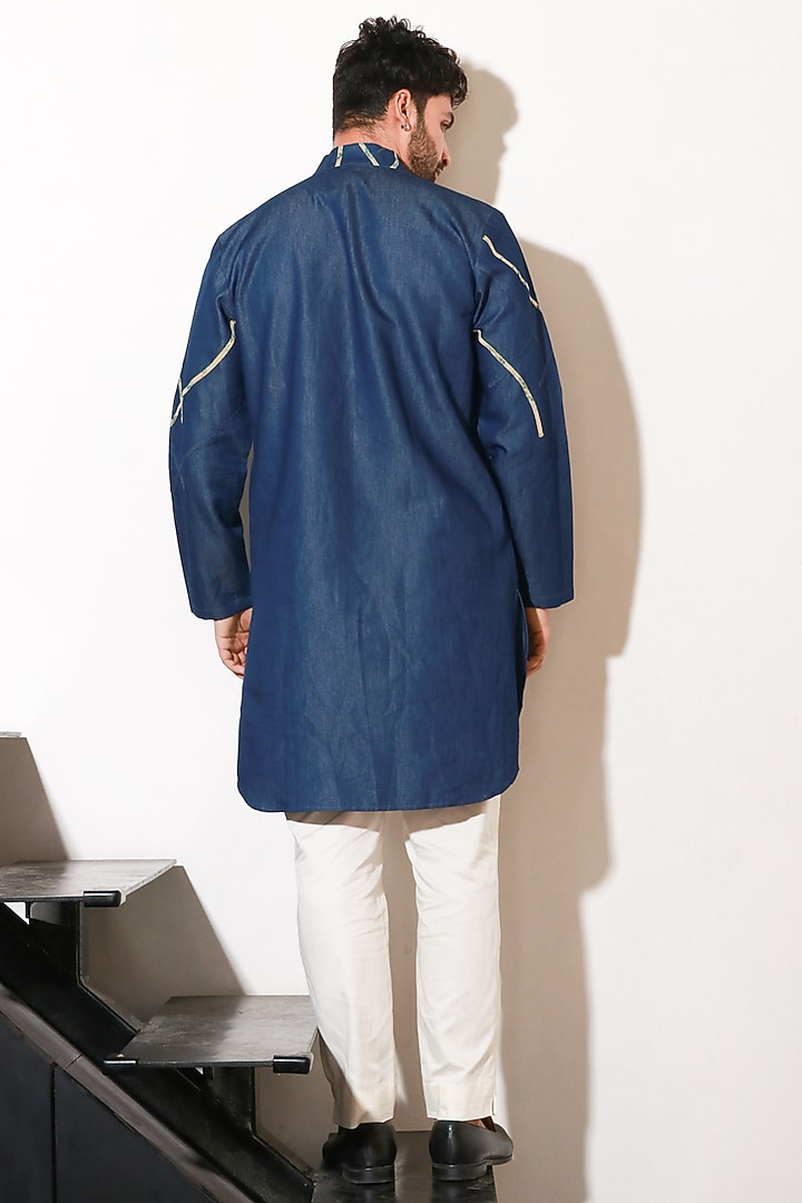 Blue Denim Kurta Set by ECHKE Men at Pernia's Pop Up Shop