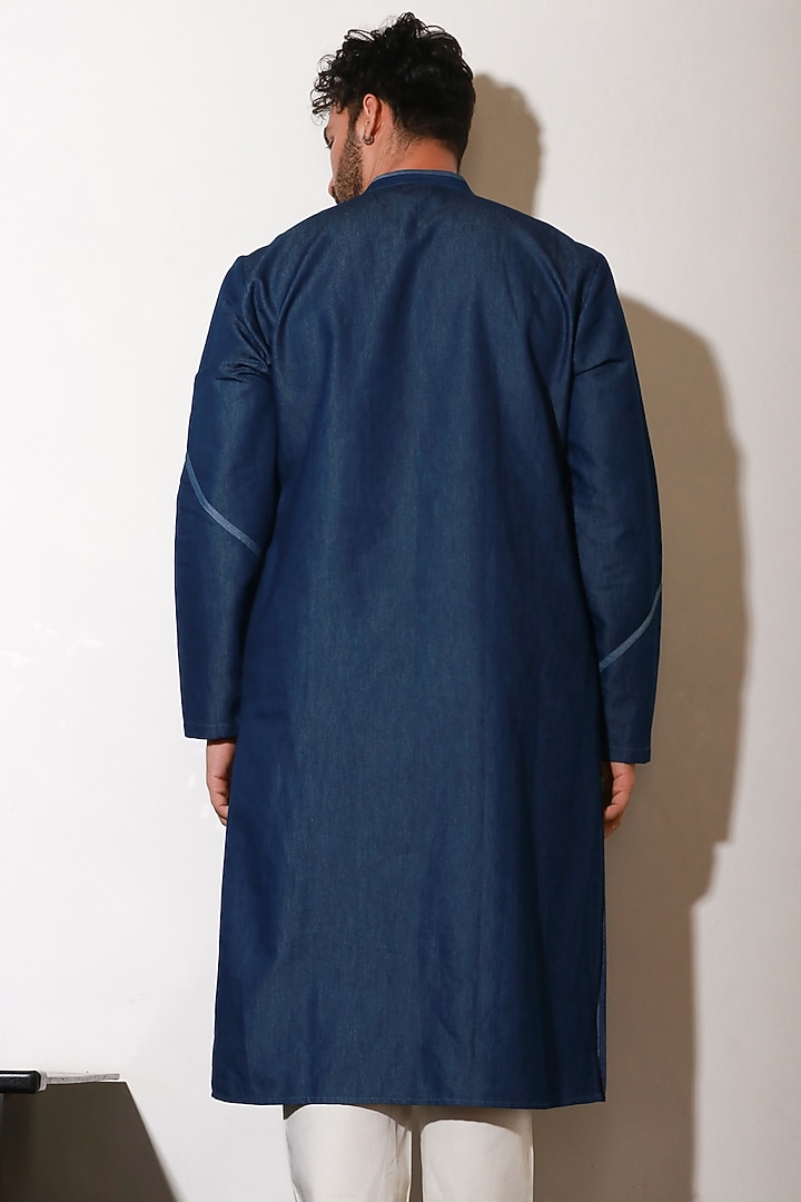 Blue Denim Kurta Set by ECHKE Men at Pernia's Pop Up Shop