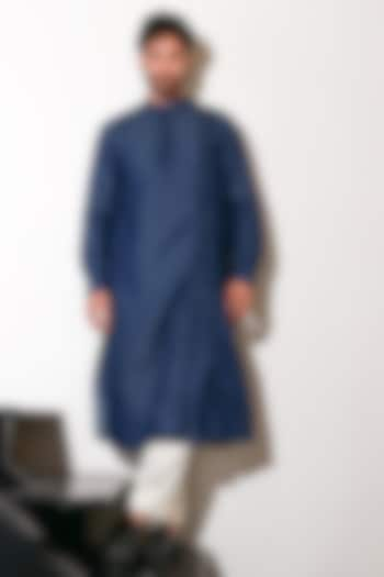 Blue Denim Kurta Set by ECHKE Men