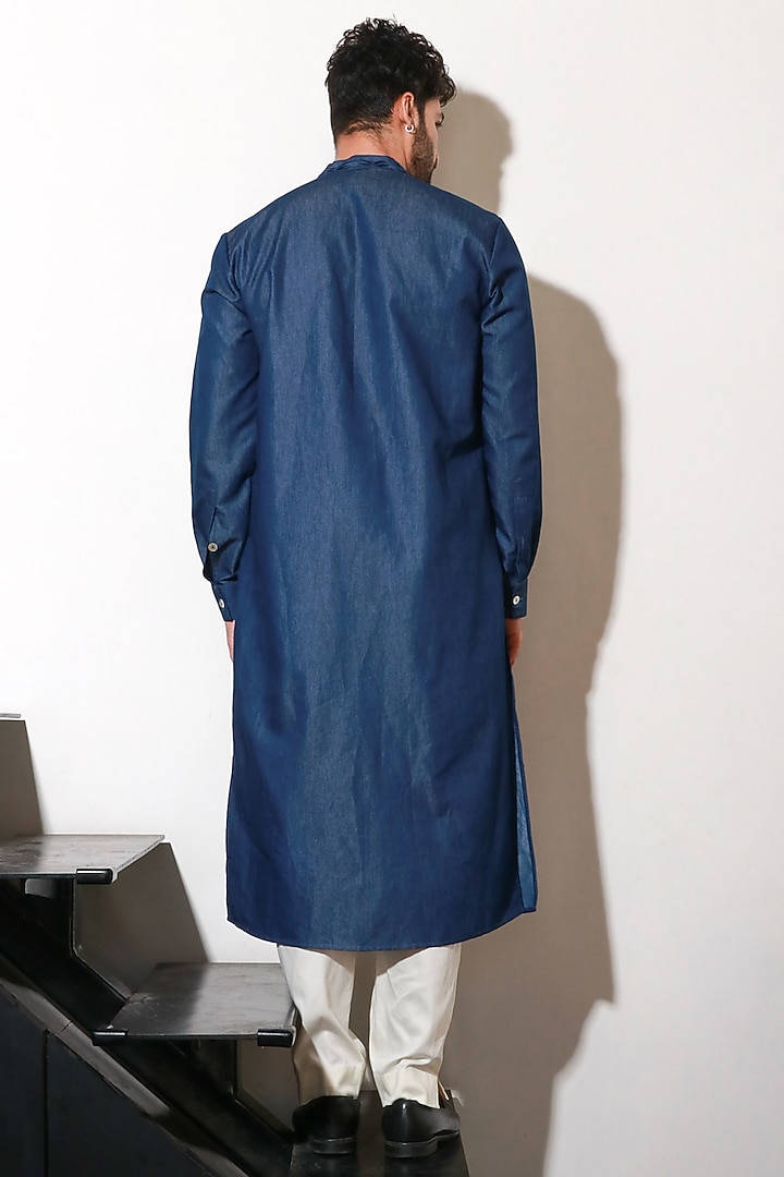 Blue Denim Kurta Set by ECHKE Men at Pernia's Pop Up Shop
