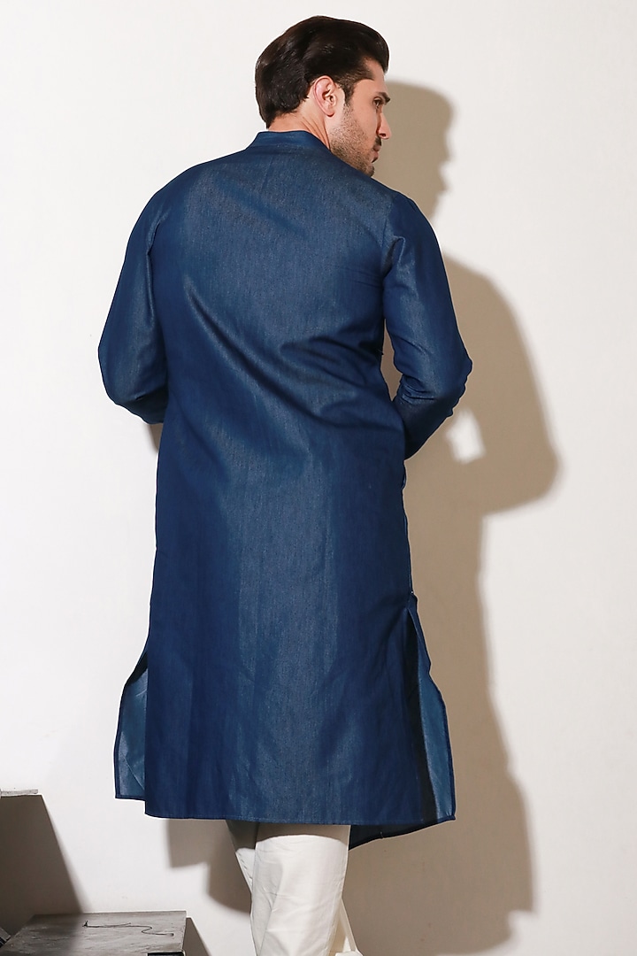 Blue Denim Kurta Set by ECHKE Men at Pernia's Pop Up Shop