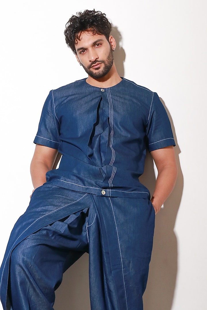 Blue Denim Pant Set by ECHKE Men at Pernia's Pop Up Shop