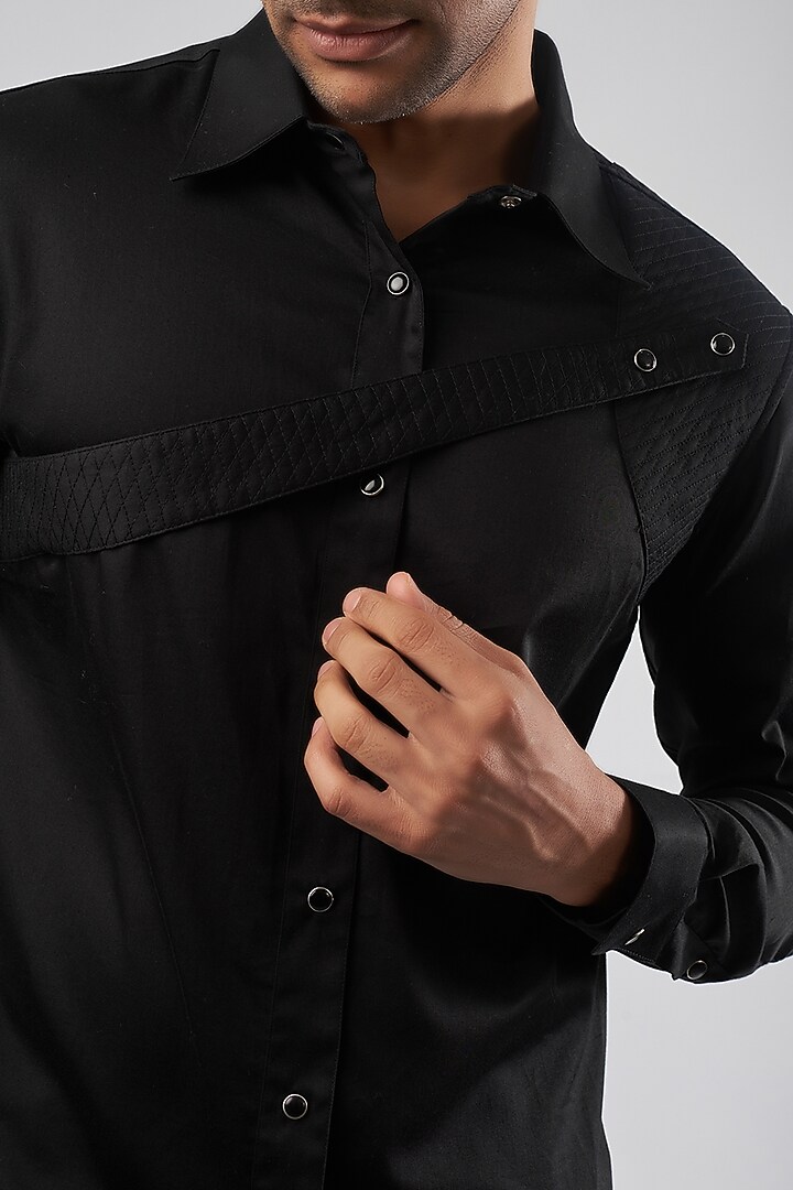 Black Cotton Blend Quilted Party Wear Shirt by ECHKE Men at Pernia's Pop Up Shop