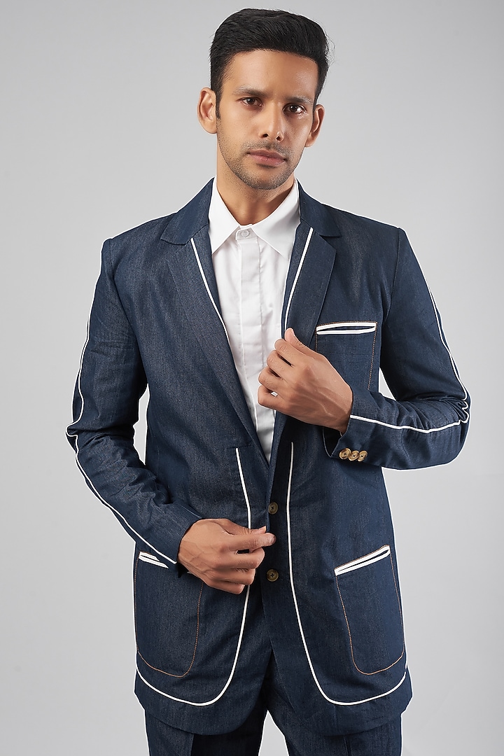 Blue Denim Blazer Set by ECHKE Men at Pernia's Pop Up Shop