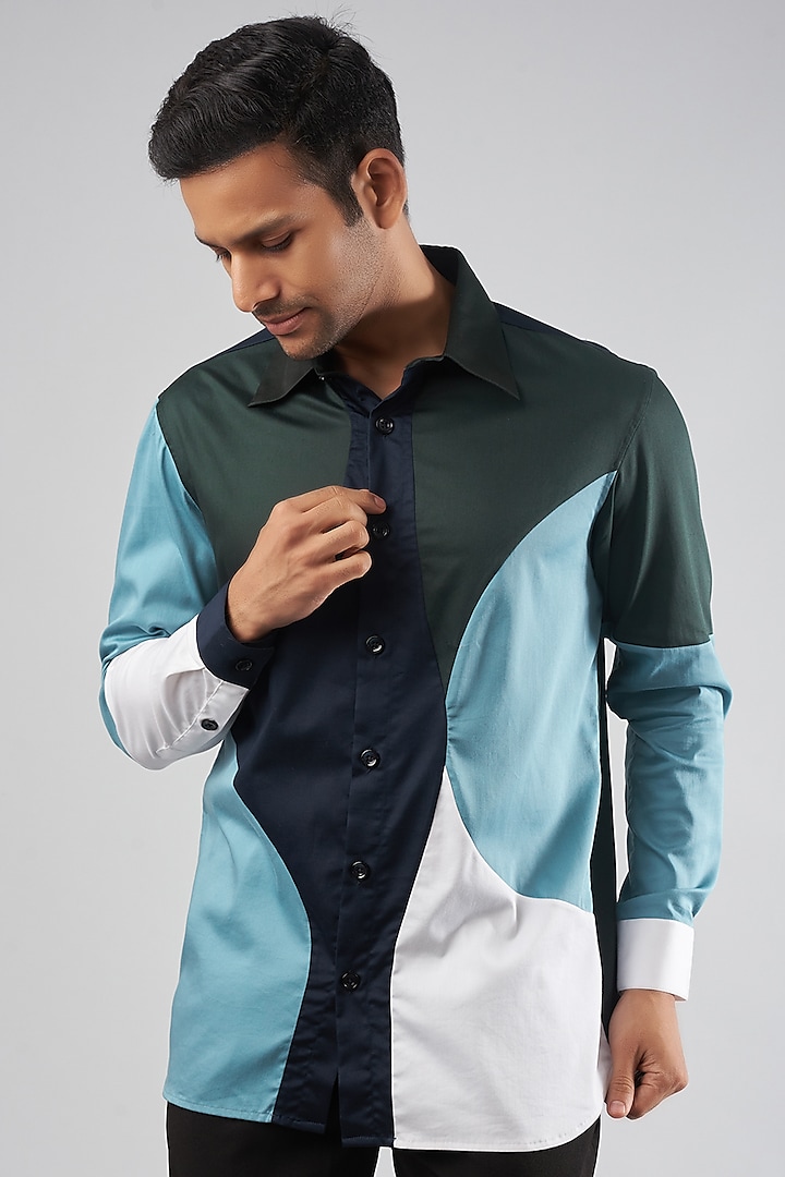 Multi-Colored Cotton Blend Shirt by ECHKE Men
