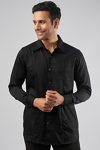 Charcoal Cotton Blend Shirt by ECHKE Men