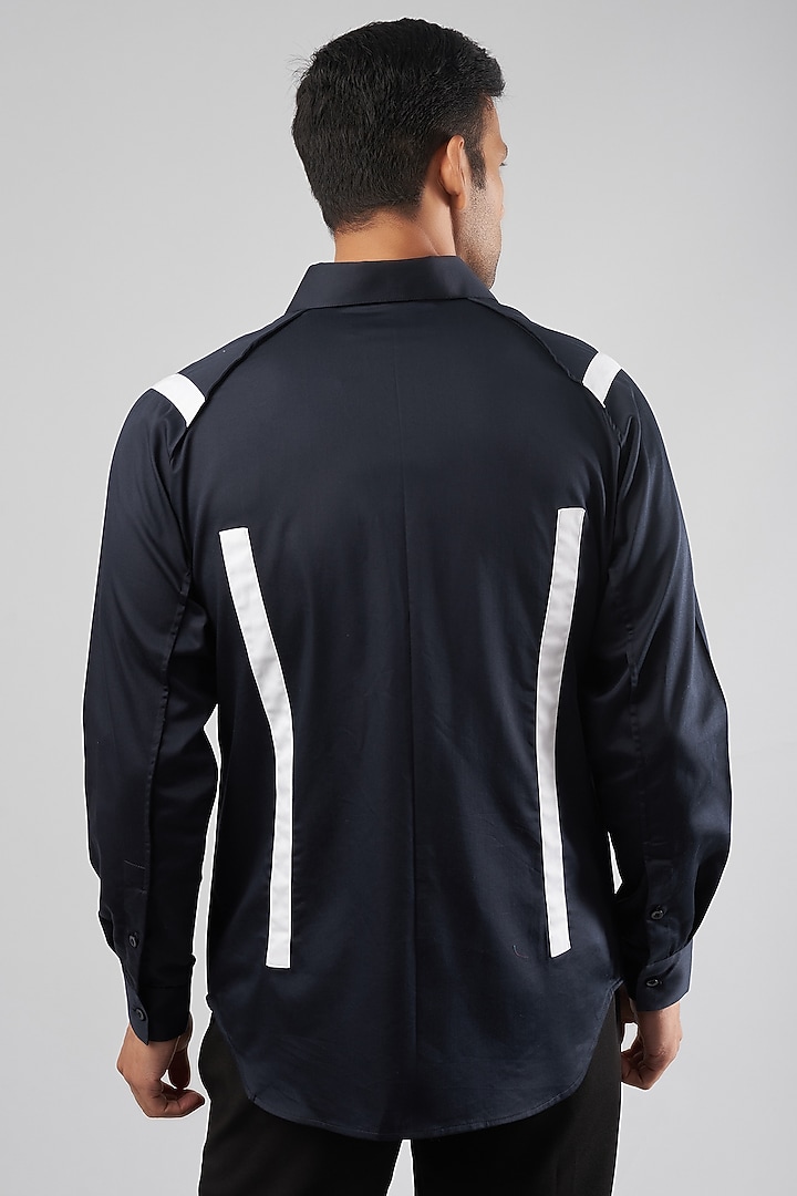 Dark Blue Cotton Blend Party Wear Shirt by ECHKE Men at Pernia's Pop Up Shop